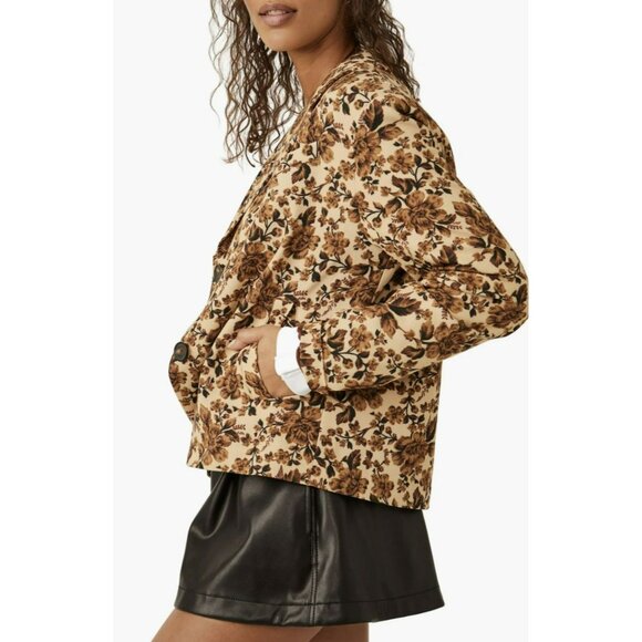 Free People Floral Print Blazer Jacket Boxy Medium New - Picture 2 of 8